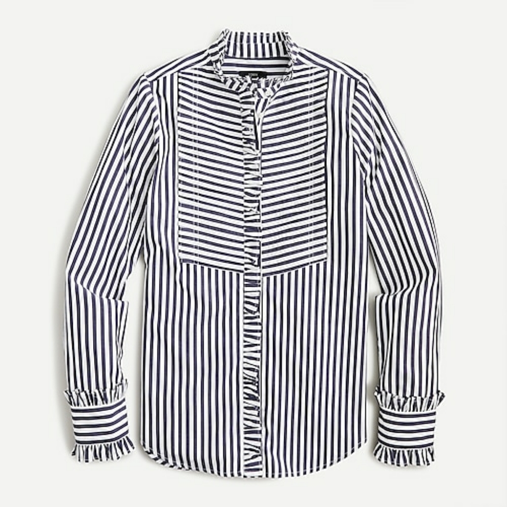 J Crew Ruffle-trim tuxedo shirt stripe NWT